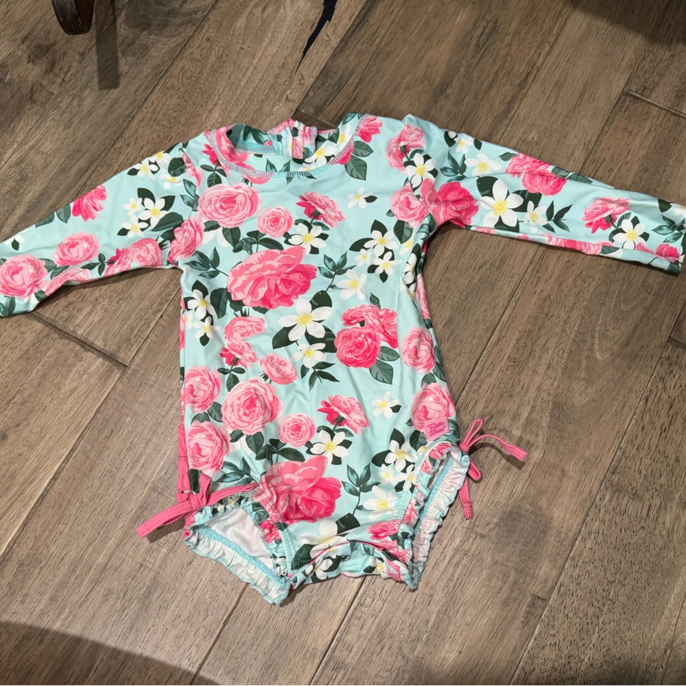 18-24 month RuffleButts roses Floral Long Sleeve rash guard Swimsuit